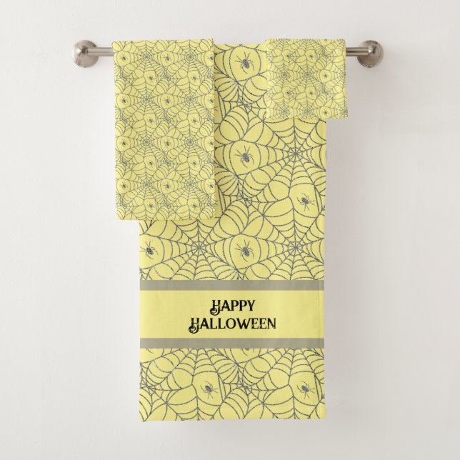 Yellow Spider Web Halloween Badhandtuch Set (Insitu)
