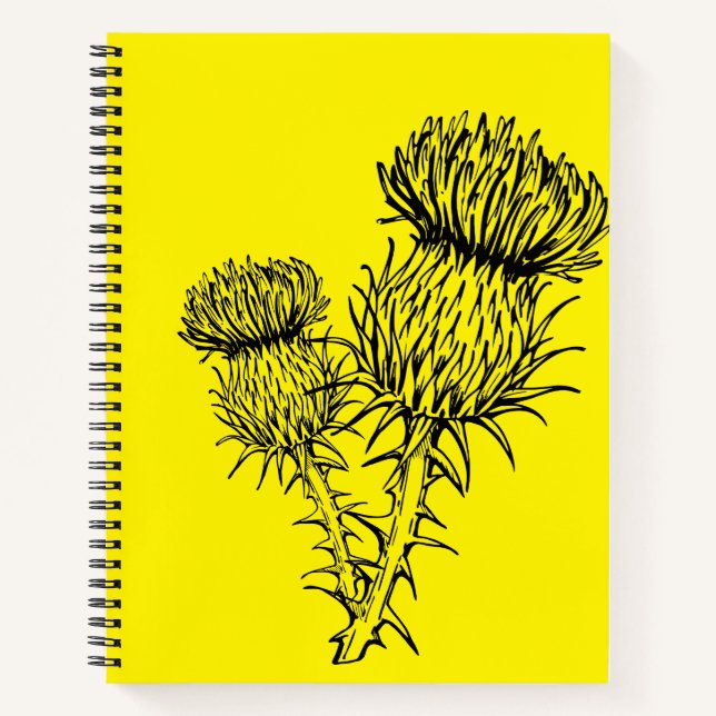 Yellow Spiral Notebook mit schottischem Thistle Notizbuch (Vorderseite)