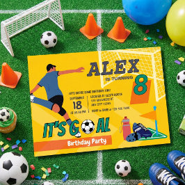 Yellow Sporty Soccer Goal Kindergeburtstag Einladung