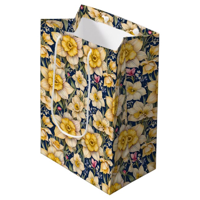 Yellow Spring Daffodils Mittlere Geschenktüte (Vorderseite Schrägansicht)