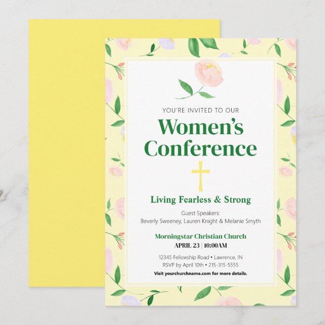 Yellow Spring Floral Women's Conference Invitation Einladung (Vorne/Hinten)
