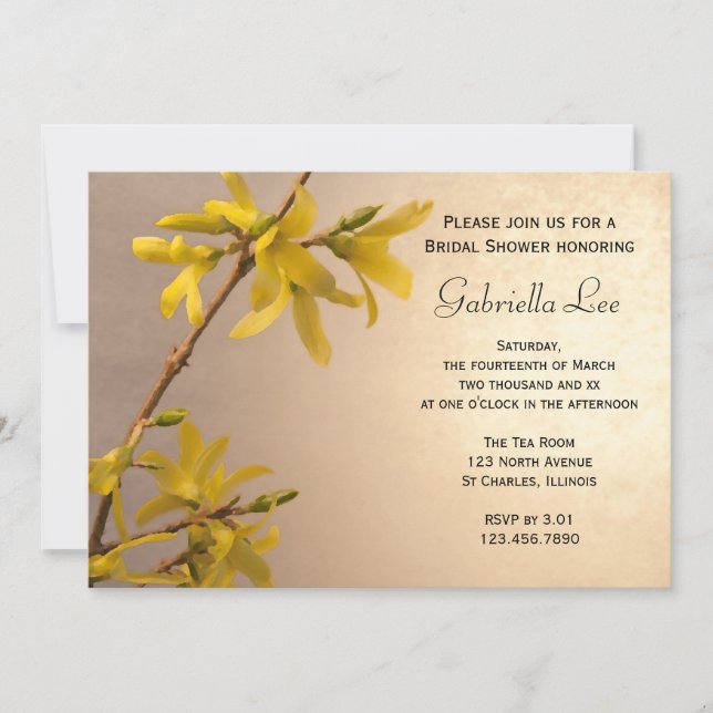 Yellow Spring Forsythia Blume Brautparty Einladung (Vorderseite)
