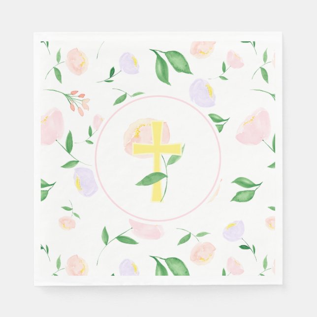 Yellow Spring Watercolor Floral Cross Serviette (Vorderseite)