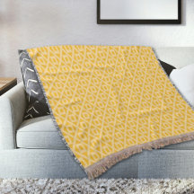 Yellow Square And Diamonds Pattern Throw Blanket