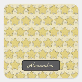 Yellow Star Applique Patchwork Quadratischer Aufkleber