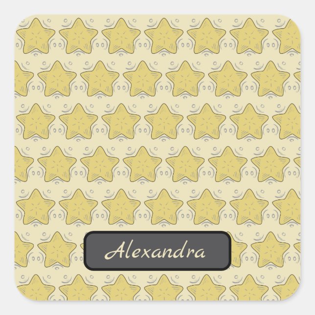 Yellow Star Applique Patchwork Quadratischer Aufkleber (Vorderseite)