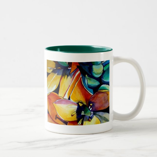 Yellow Star der Bethlehem Blume Aquarellkunst Zweifarbige Tasse (Rechts)