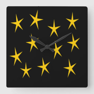 YELLOW STARS QUADRATISCHE WANDUHR