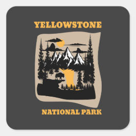 yellow stone national park quadratischer aufkleber