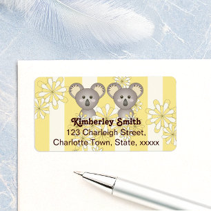 Yellow Stripe Baby Koala Twin Kids Rücksendeadress Adressaufkleber