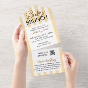 Yellow Striped Baby Brunch Einladung mit Buchkarte