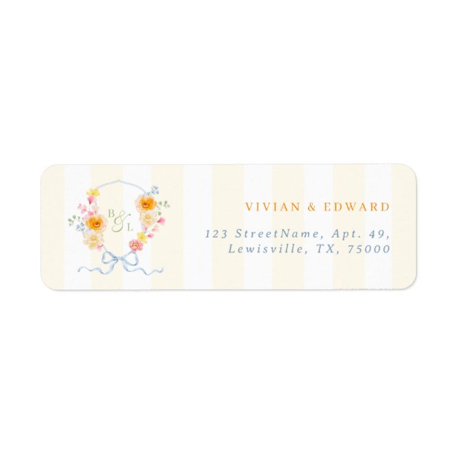 Yellow Stripes Crest Spring Wedding Return Address (Vorne)