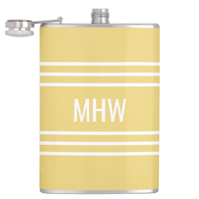 Yellow Stripes custom monogram flask Flachmann (Geöffnet)