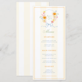 Yellow Stripes & Floral Crest Spring Wedding Menu Menükarte