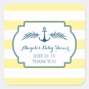 Yellow Stripes Nautical Baby Dusche Gefälligkeitsa Quadratischer Aufkleber