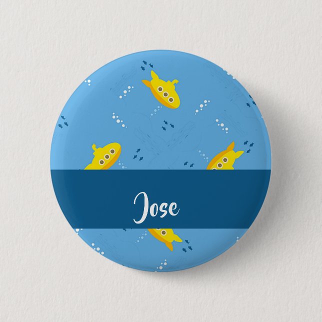 Yellow submarine and fish on blue button (Vorderseite)