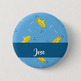 Yellow submarine and fish on blue button