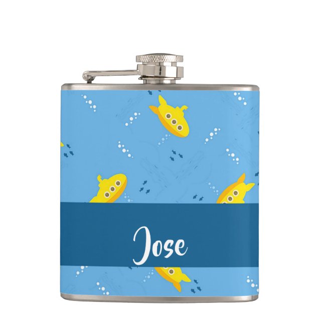 Yellow submarine and fish on blue flachmann (Vorderseite)