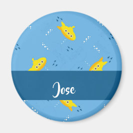 Yellow submarine and fish on blue magnet
