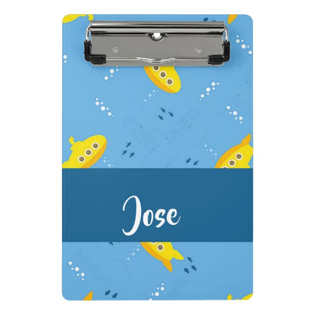 Yellow submarine and fish on blue mini klemmbrett (Vorderseite)