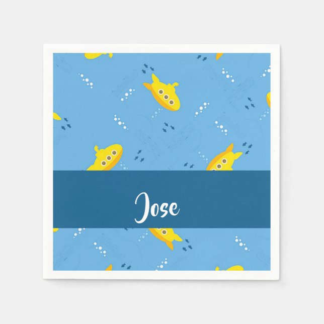Yellow submarine and fish on blue serviette (Vorderseite)