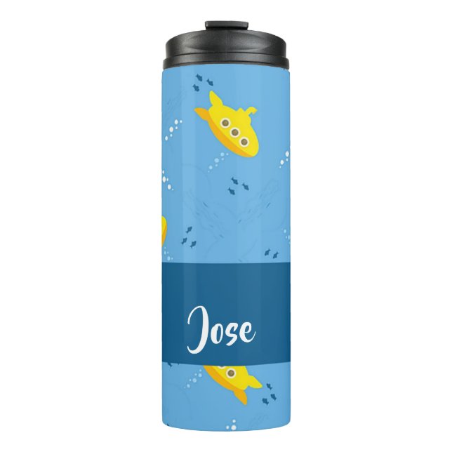 Yellow submarine and fish on blue thermosbecher (Vorderseite)