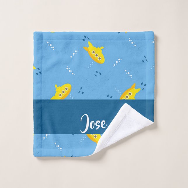 Yellow submarine and fish on blue waschlappen (Waschlappen)