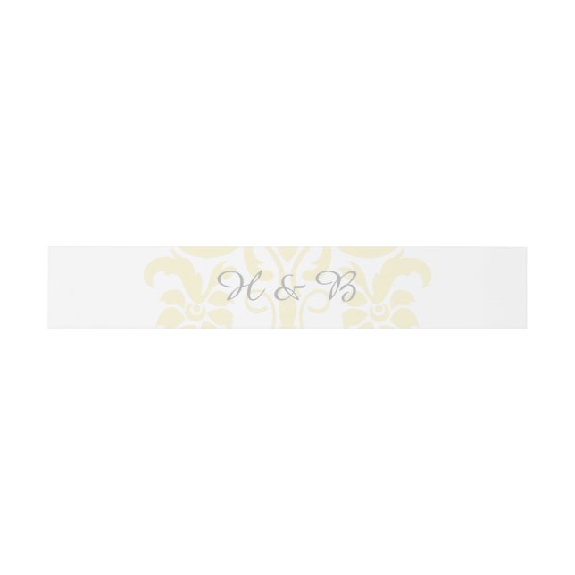Yellow Subtle Damask Wedly Bands Einladungsbanderole (Flach)