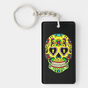 Yellow Sugar Skull Day of the Dead Key Chain Schlüsselanhänger