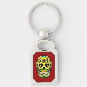 Yellow Sugar Skull Day of the Dead Key Chain Schlüsselanhänger
