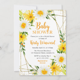 Yellow Summer Blume & Gold Frame Baby Dusche Einladung