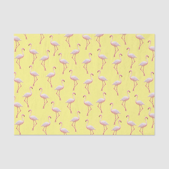Yellow Summer Flamingo Pattern Seidenpapier (Vorderseite)