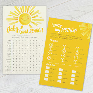 Yellow Sun Baby Dusche Wortsuche Babyspiel Flyer