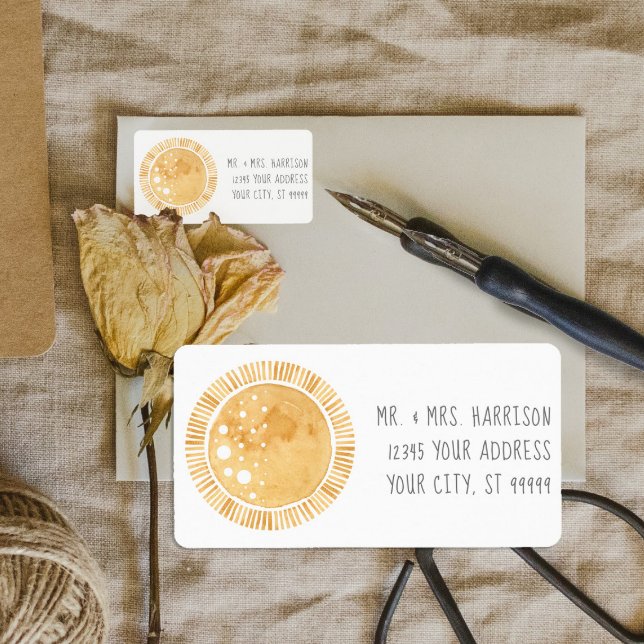 Yellow Sun Sunshine Modern Boho Mustard Address Adressaufkleber (Von Creator hochgeladen)