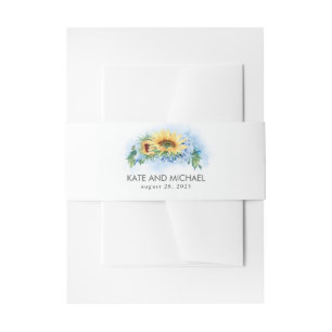 Yellow Sunblumen und Dusty Blue Hydrangea Wedding Einladungsbanderole