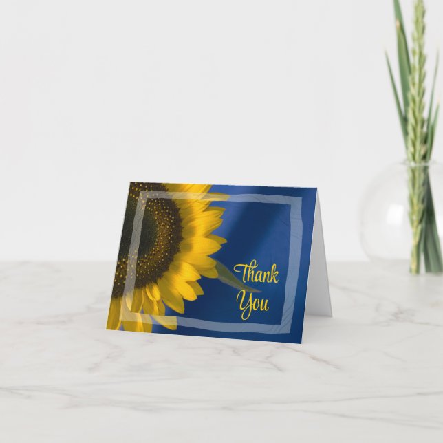 Yellow Sunflower auf Blue Bridesmaid Vielen Dank Dankeskarte (Vorderseite)