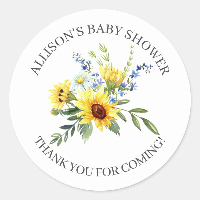 Yellow Sunflower Babydusche Danke Dusche Runder Aufkleber (Vorderseite)