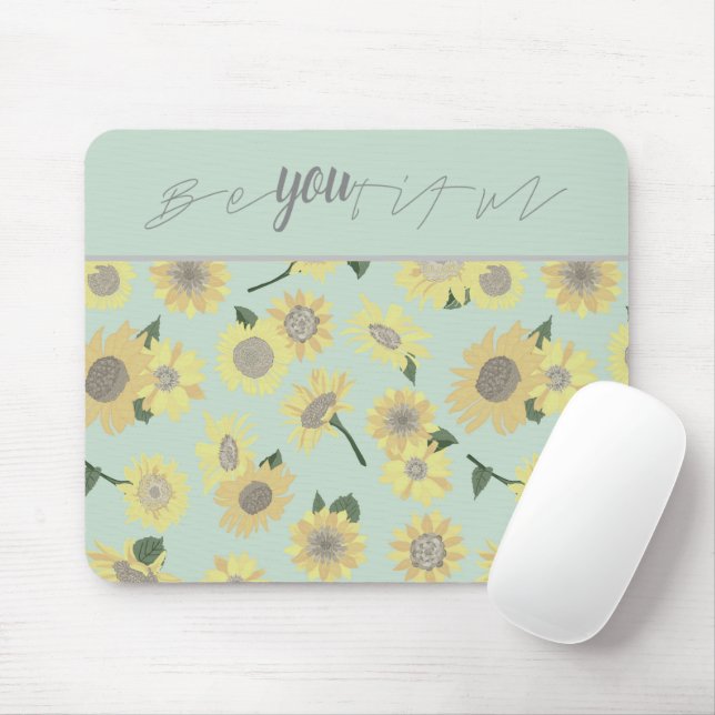 Yellow Sunflower Blue Be You Floral Pattern Mousepad (Mit Mouse)