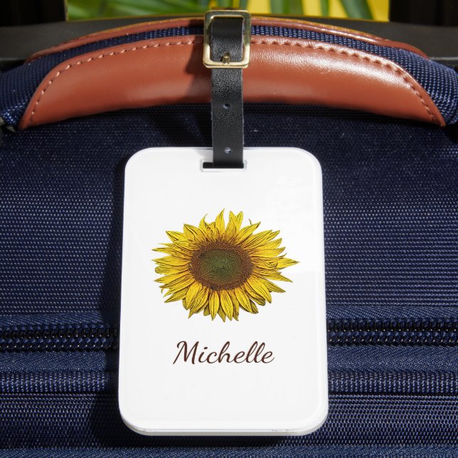 Yellow Sunflower Boho Botanical Personalized  Gepäckanhänger (Vorderseite Insitu 2)
