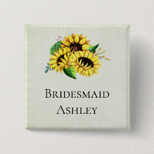 Yellow Sunflower Bouquet in Watercolor Button