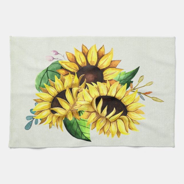 Yellow Sunflower Bouquet in Watercolor Geschirrtuch (Horizontal)
