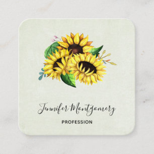 Yellow Sunflower Bouquet in Watercolor Quadratische Visitenkarte