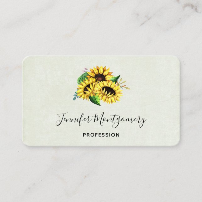 Yellow Sunflower Bouquet in Watercolor Visitenkarte (Vorderseite)
