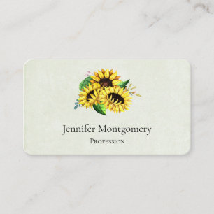 Yellow Sunflower Bouquet in Watercolor Visitenkarte