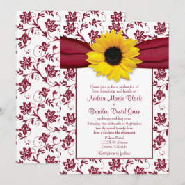 Yellow Sunflower Burgundy Damask Wedding Einladung