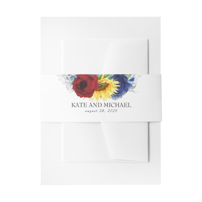 Yellow Sunflower Burgundy Navy Blue Hochzeit im He Einladungsbanderole (Vorderseite Beispiel)