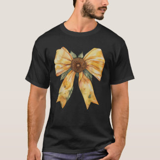 Yellow Sunflower Coquette Bow Wildblume Floral Wo T-Shirt