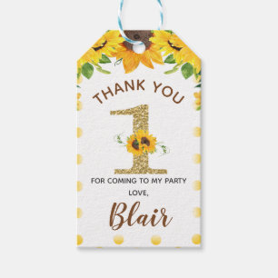 Yellow Sunflower First Birthday Favor Tag Geschenkanhänger