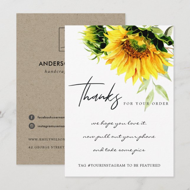 YELLOW SUNFLOWER FLORAL CORPORATE Business LOGO Dankeskarte (Vorne/Hinten)