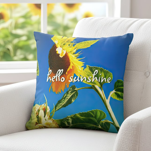 Yellow Sunflower Foto Hello Sunshine Script Bold Kissen (Von Creator hochgeladen)